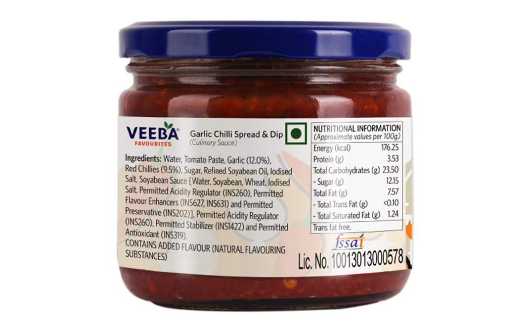 Veeba Garlic Chilli Spread & Dip    Plastic Jar  335 grams